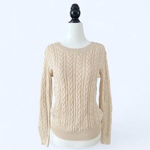H&M Women’s Basic White Cable Knit Old Money Sweater Preppy Prep School Small